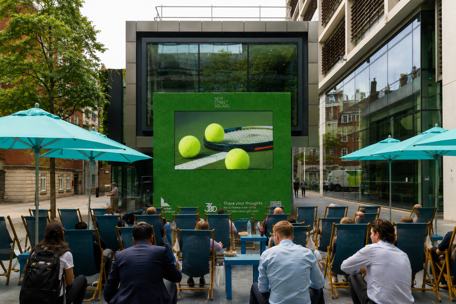 people watching big screen at  new street square