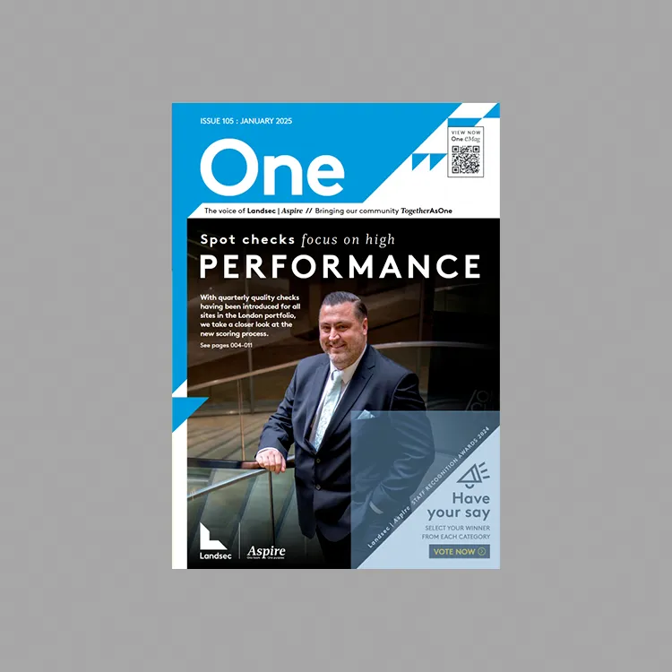 Magazine cover for 'One' Issue 105, January 2025, featuring a man in a suit and headlines about performance and voting.