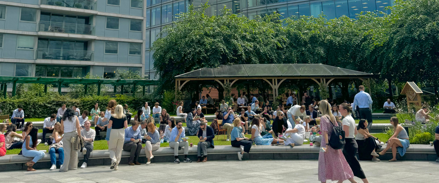 People enjoying the sunshine in The Garden 