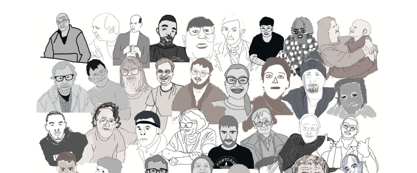 Illustrated portraits of artists featured in the Inside exhibition