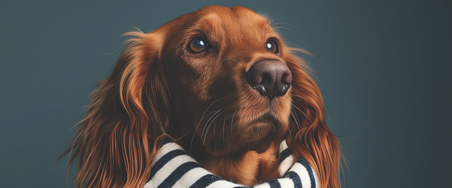 An image of a dog wearing a scarf
