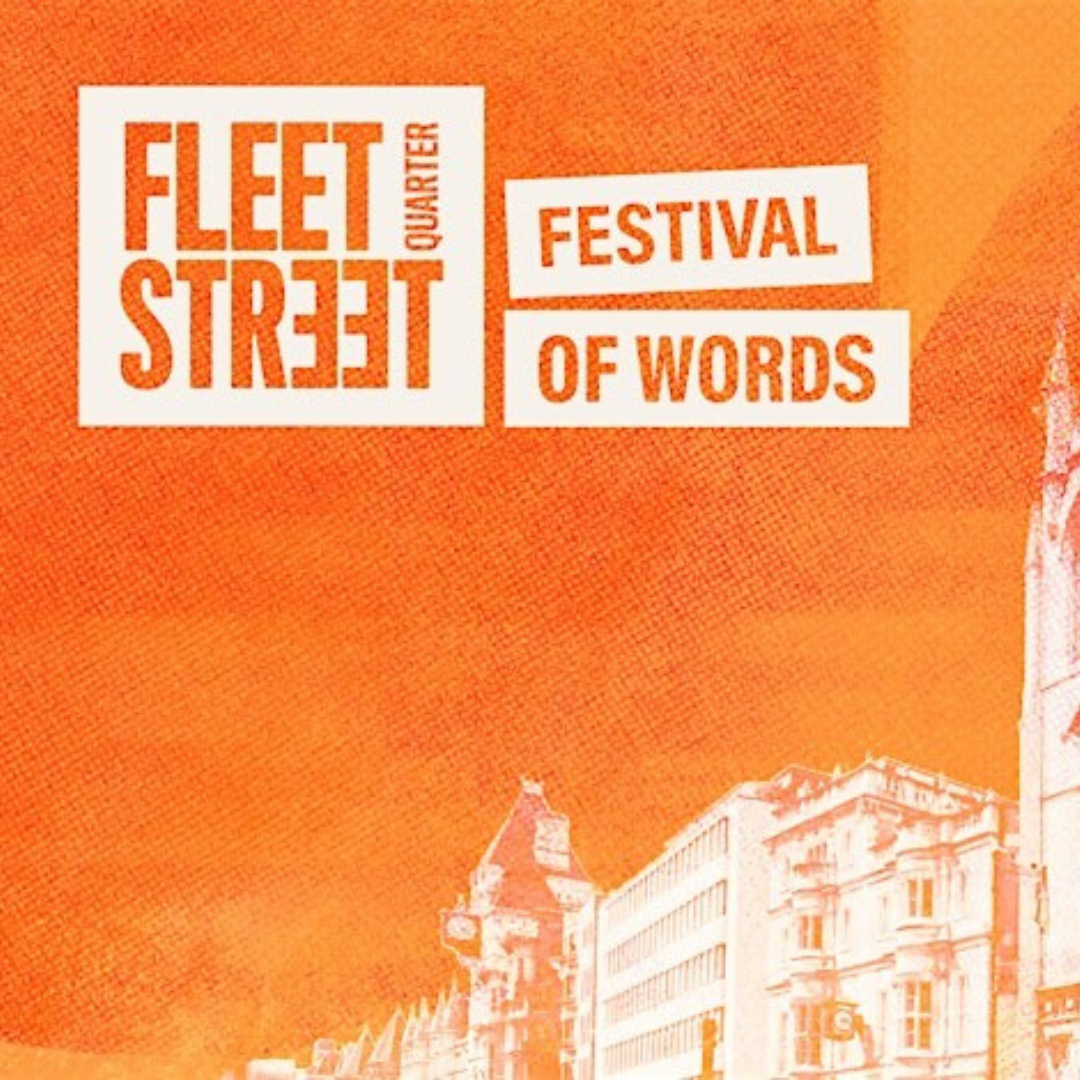 Orange background with text that reads Fleet Street Quarter Festival of Words