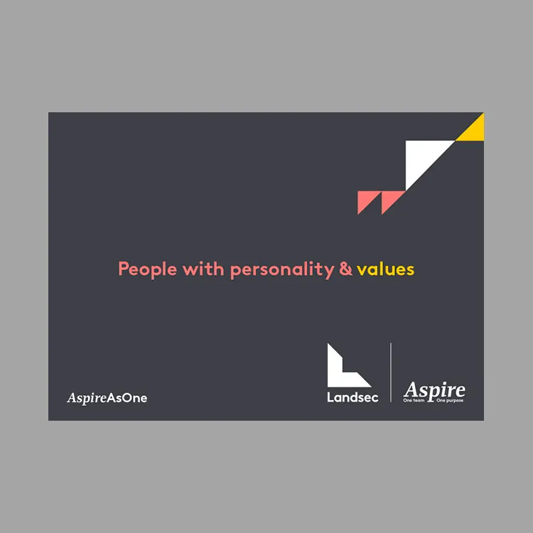 Graphic with text "People with personality & values" and logos for AspireAsOne, Landsec, and Aspire.
