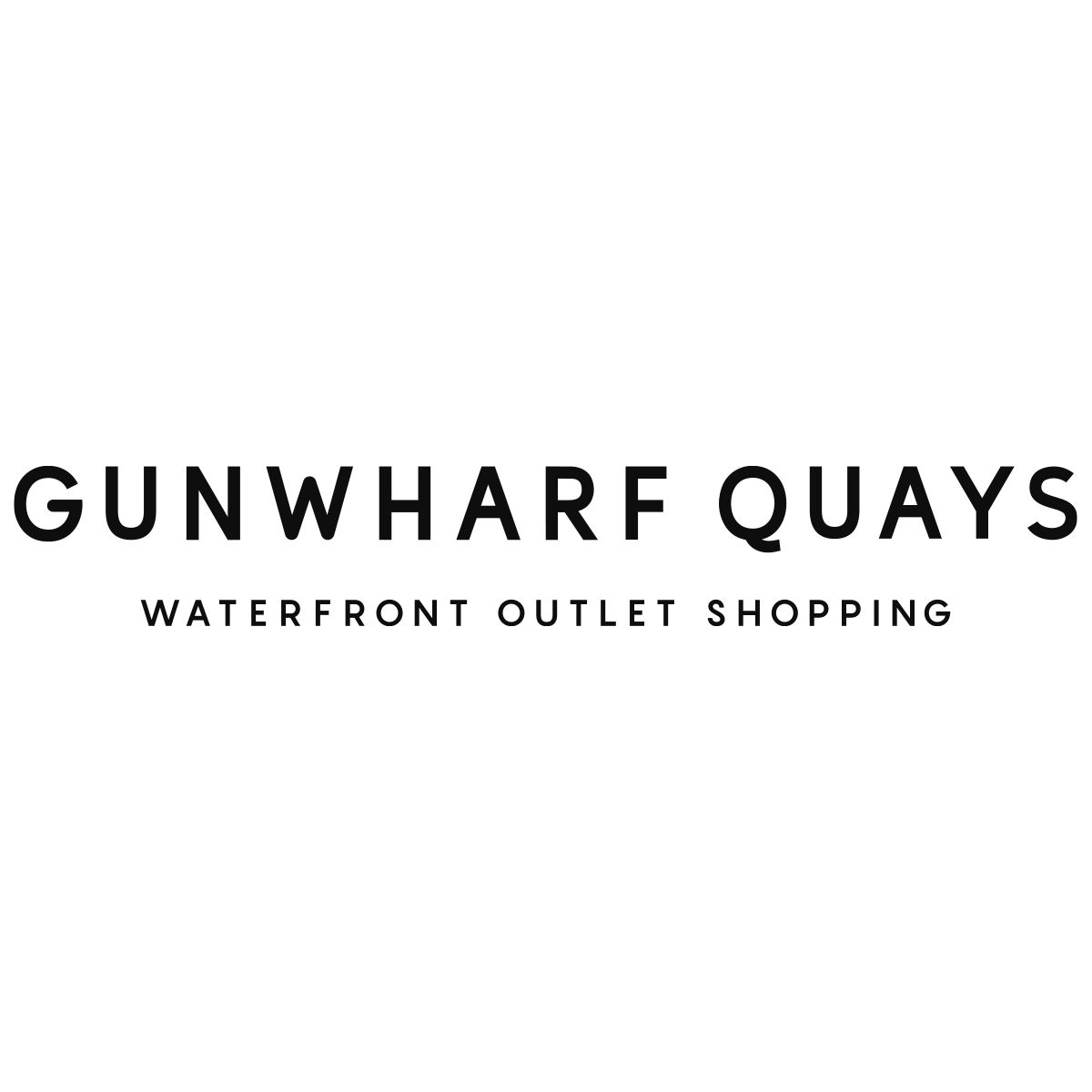 Minimalist black text logo for Gunwharf Quays, Waterfront Outlet Shopping.