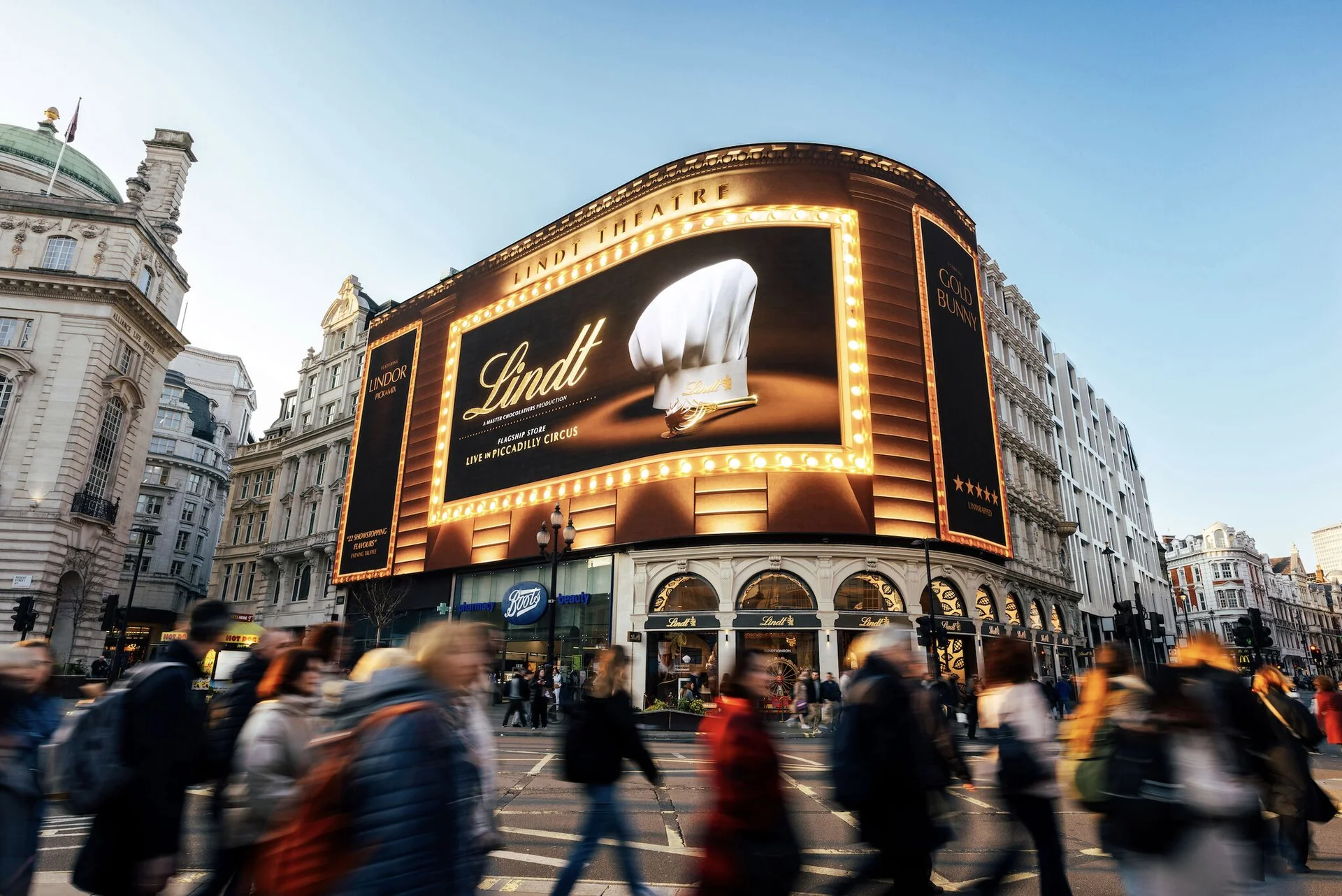 **Lindt** advertisement on the **Piccadilly Lights** billboard in central London.