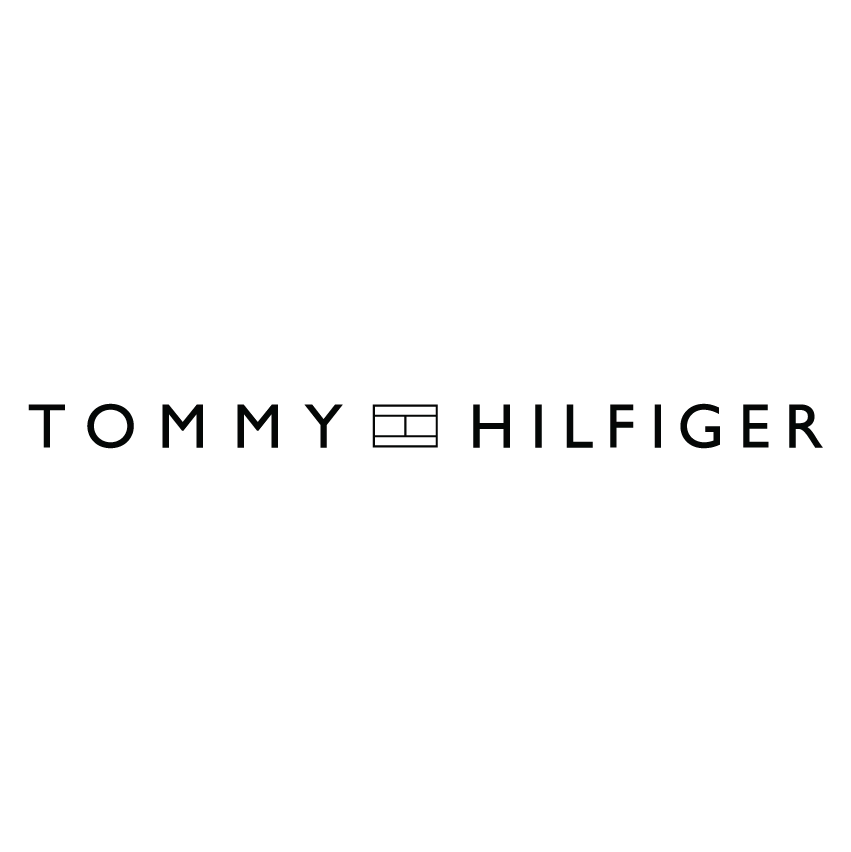 The Tommy Hilfiger logo in black text on a white background, featuring a small square emblem between Logos.