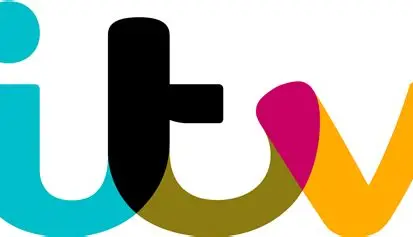 Colorful ITV logo, a modern overlapping design in teal, black, magenta, and yellow-orange for the UK television channel.