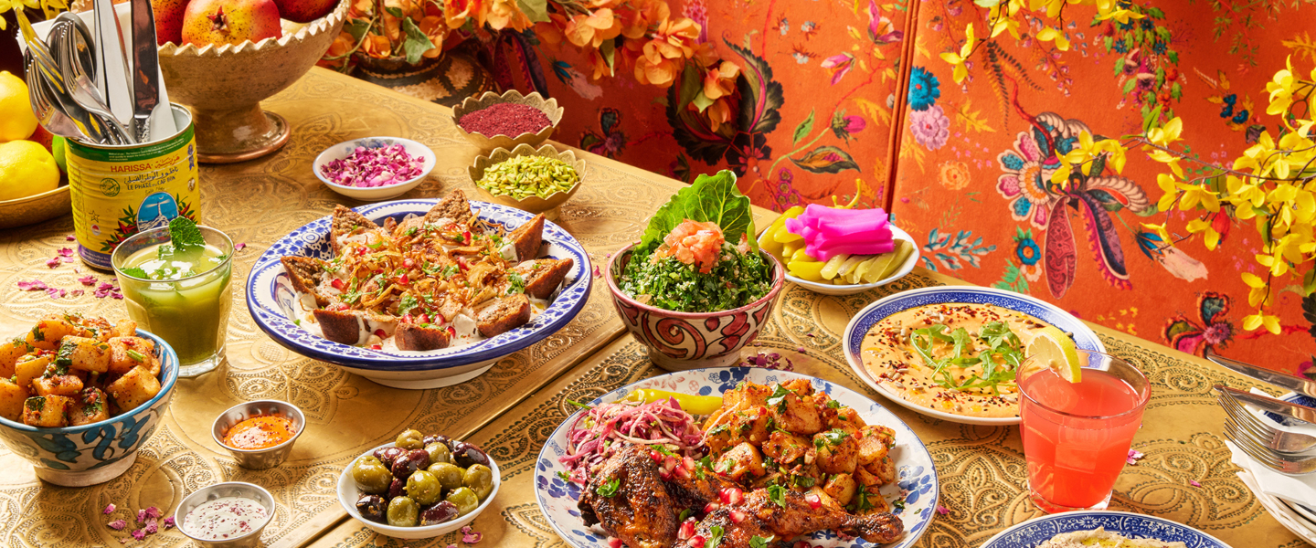 Table laid with food