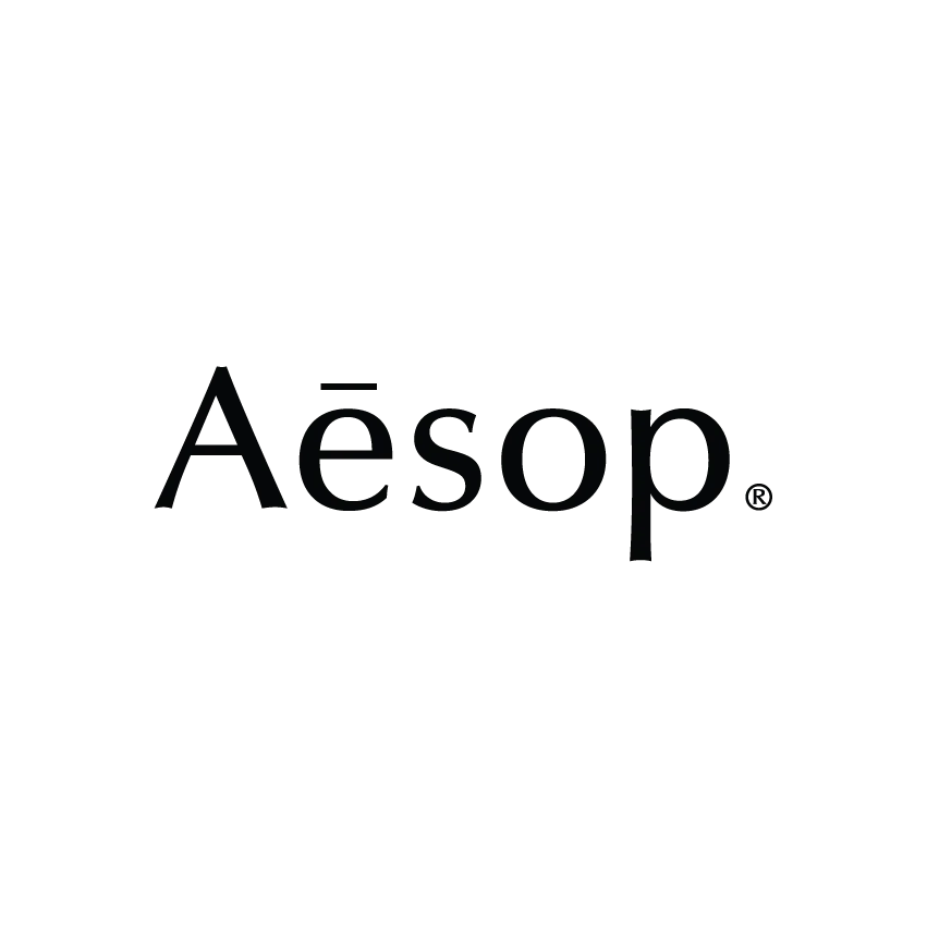 Logo 'Aēsop' in bold black font with a registered trademark symbol.