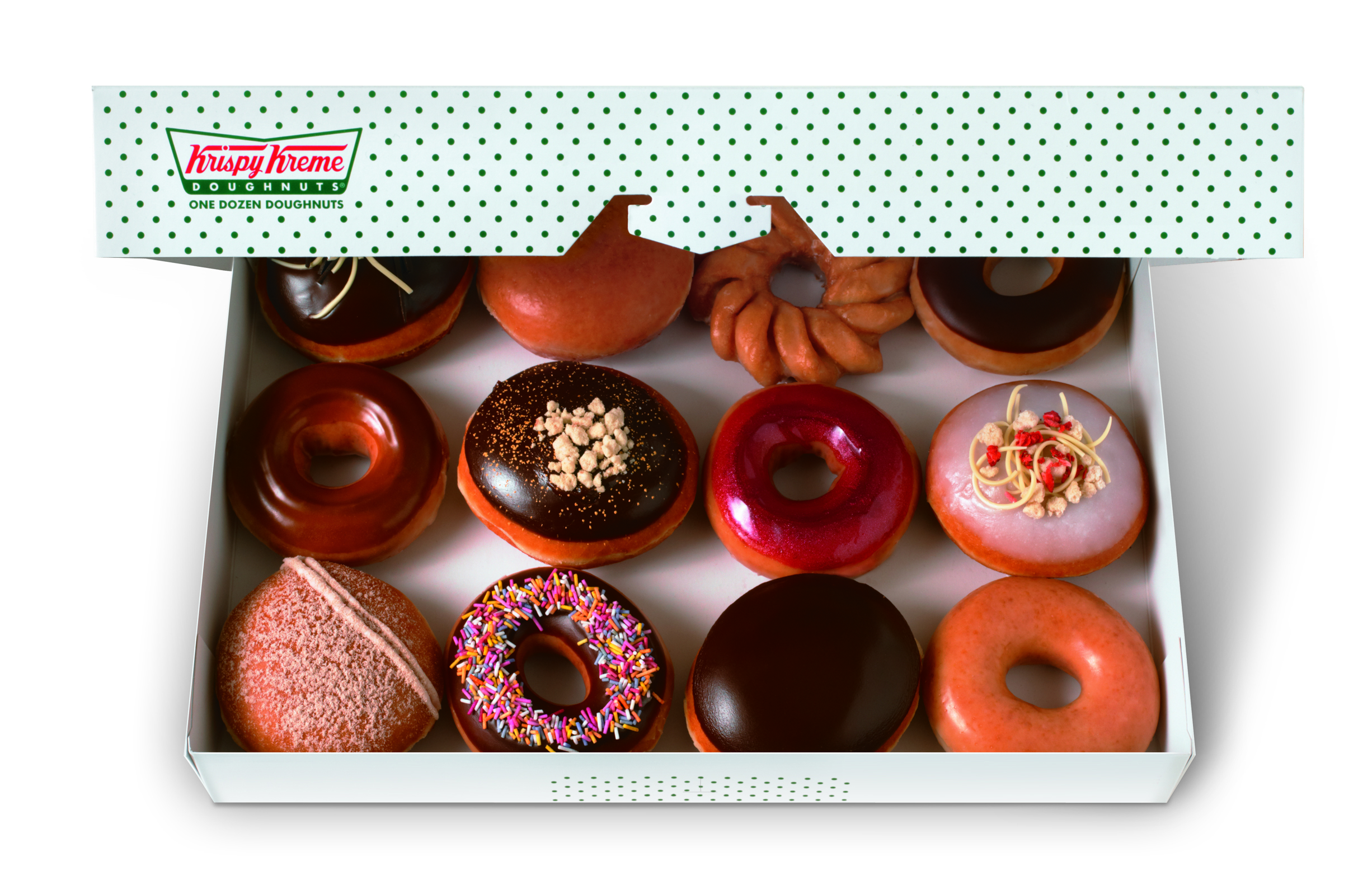 A selection box of Krispy Kreme doughnuts