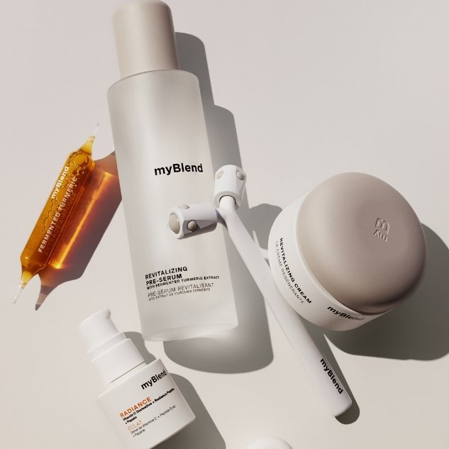 myBlend skin products against an off-white background