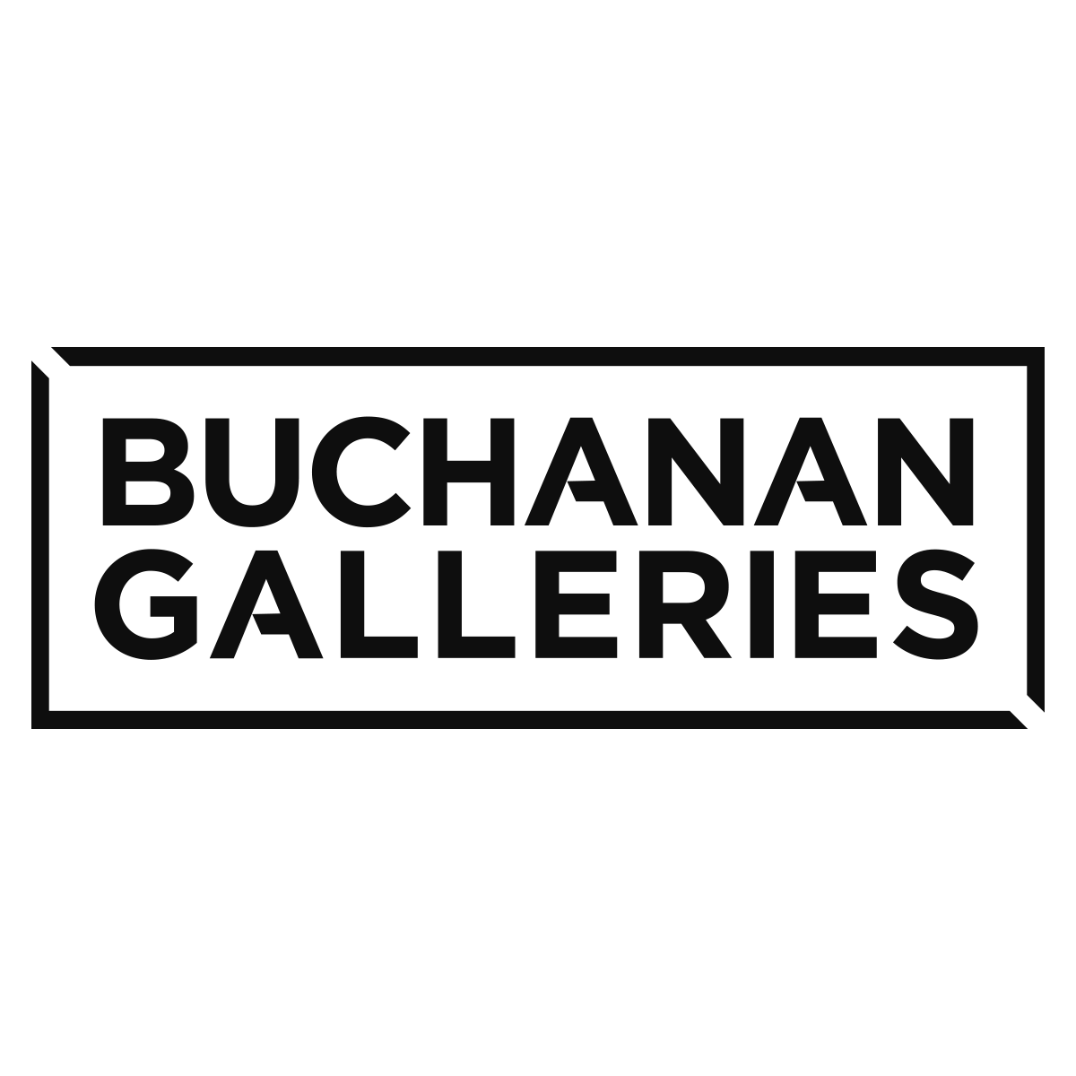 Rectangular logo for Buchanan Galleries with bold text inside a border.