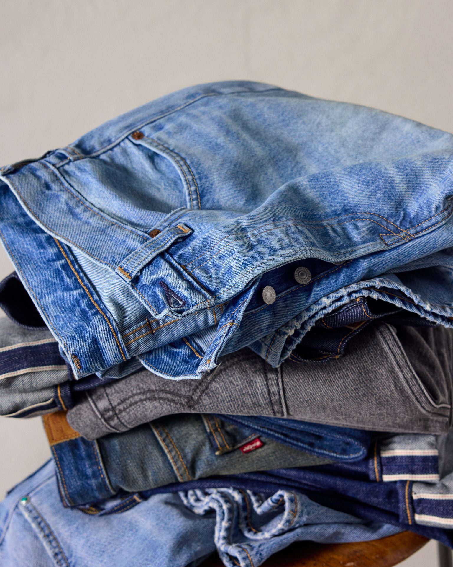 A pile of Levi's jeans
