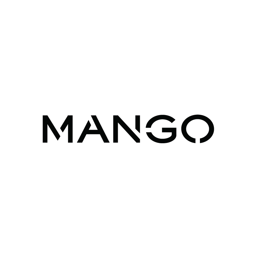 Logo 'MANGO' in bold, black, sans-serif font.