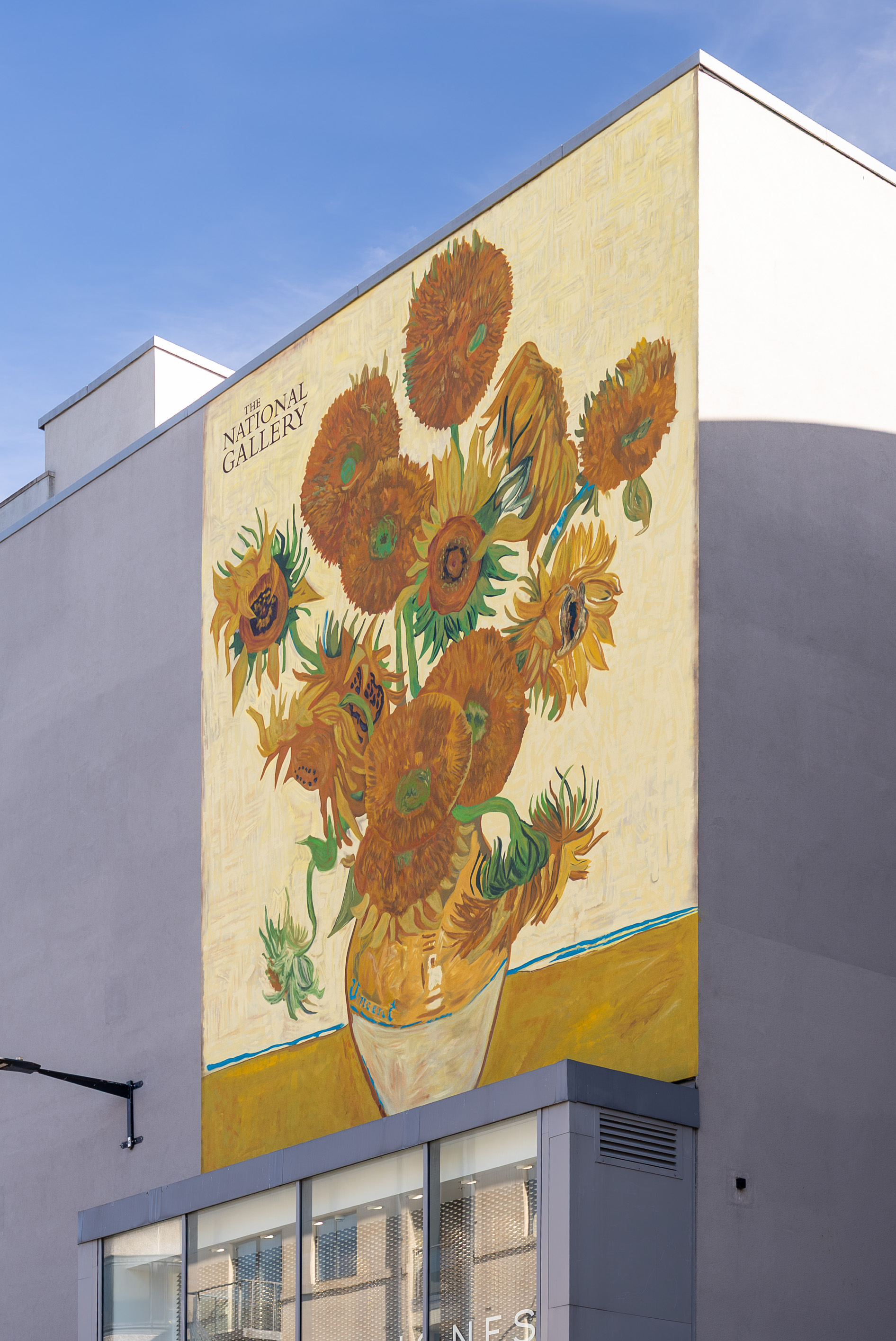 Painting of the Van Gogh Sunflowers mural at Westgate Oxford.