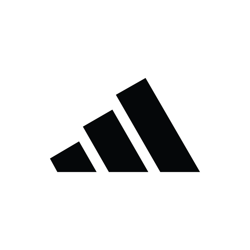Three black, angled stripes forming a triangular shape against a white background.