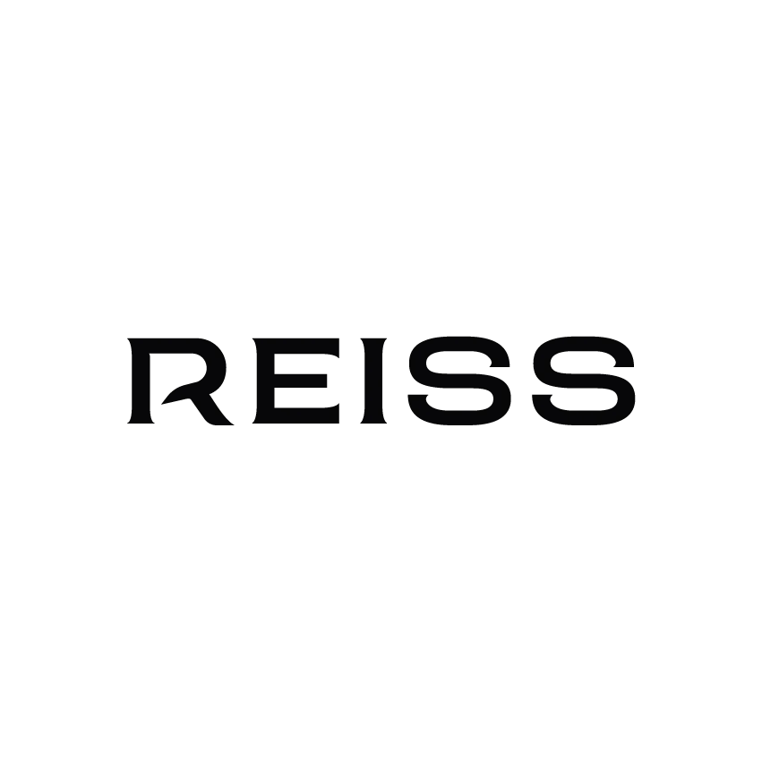 Logo 'REISS' in bold, black, sans-serif font.