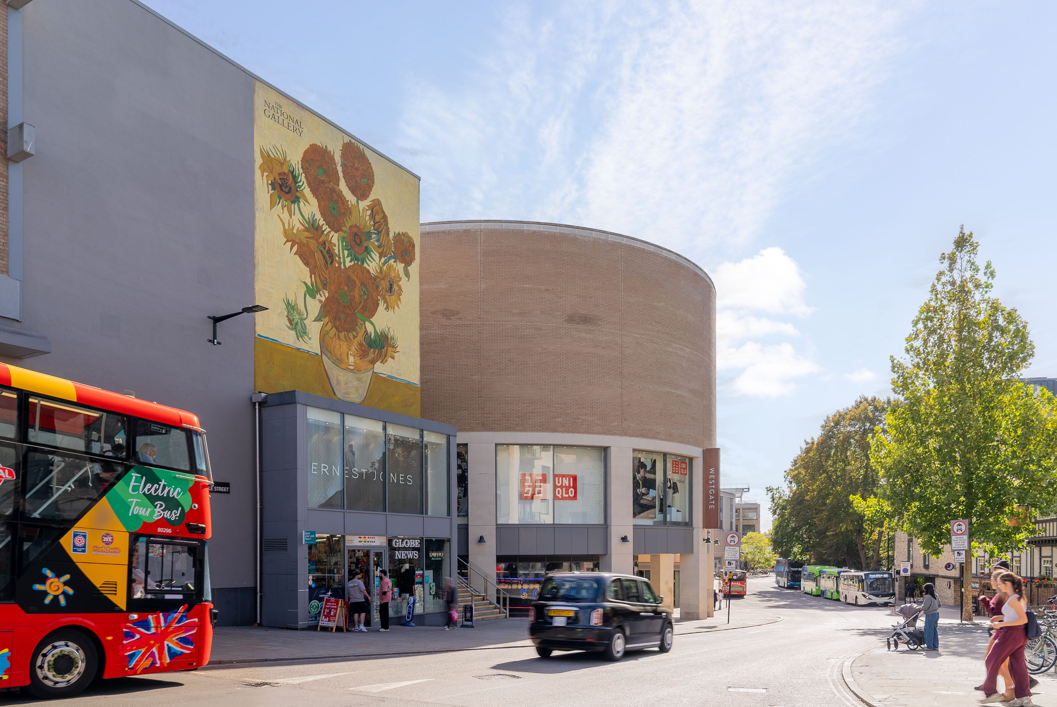 Painting of the Van Gogh Sunflowers mural at Westgate Oxford.