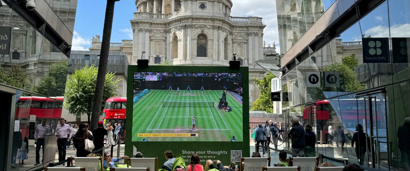 Wimbledon on the big screen in front of St Paul's Cathedral