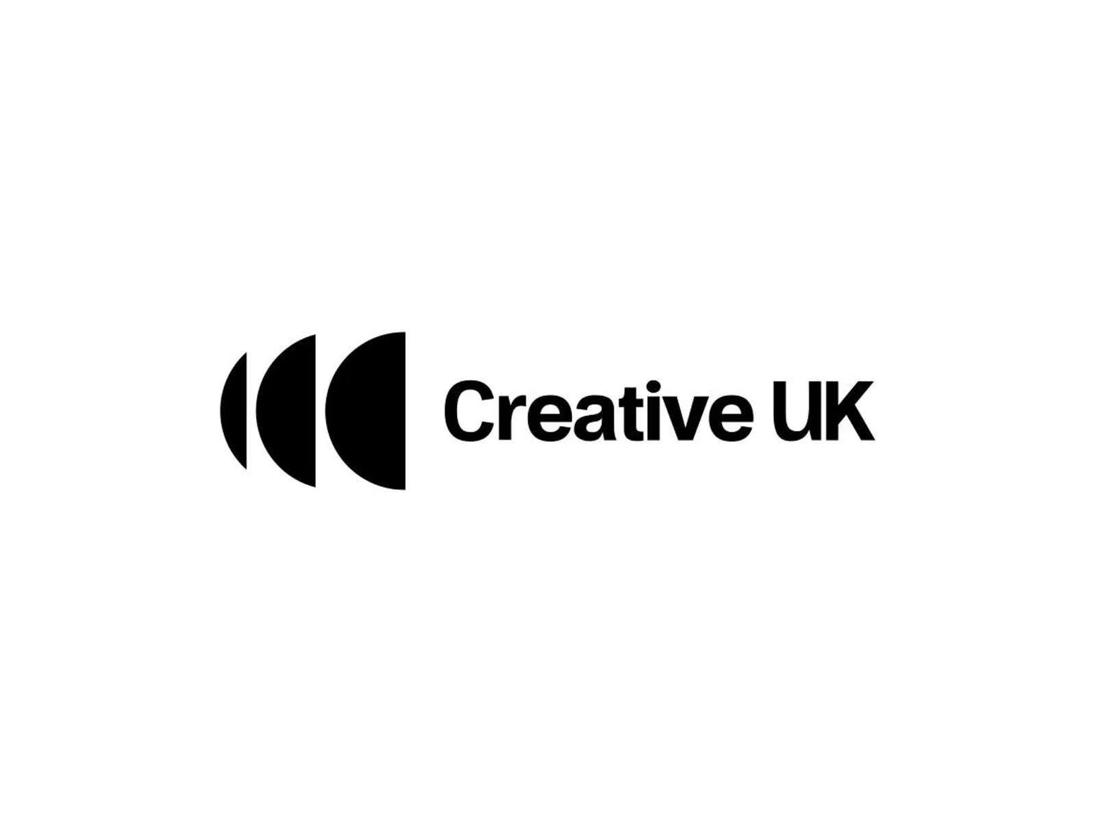 Black and white Creative UK logo with three overlapping crescent shapes and the name on a white background.