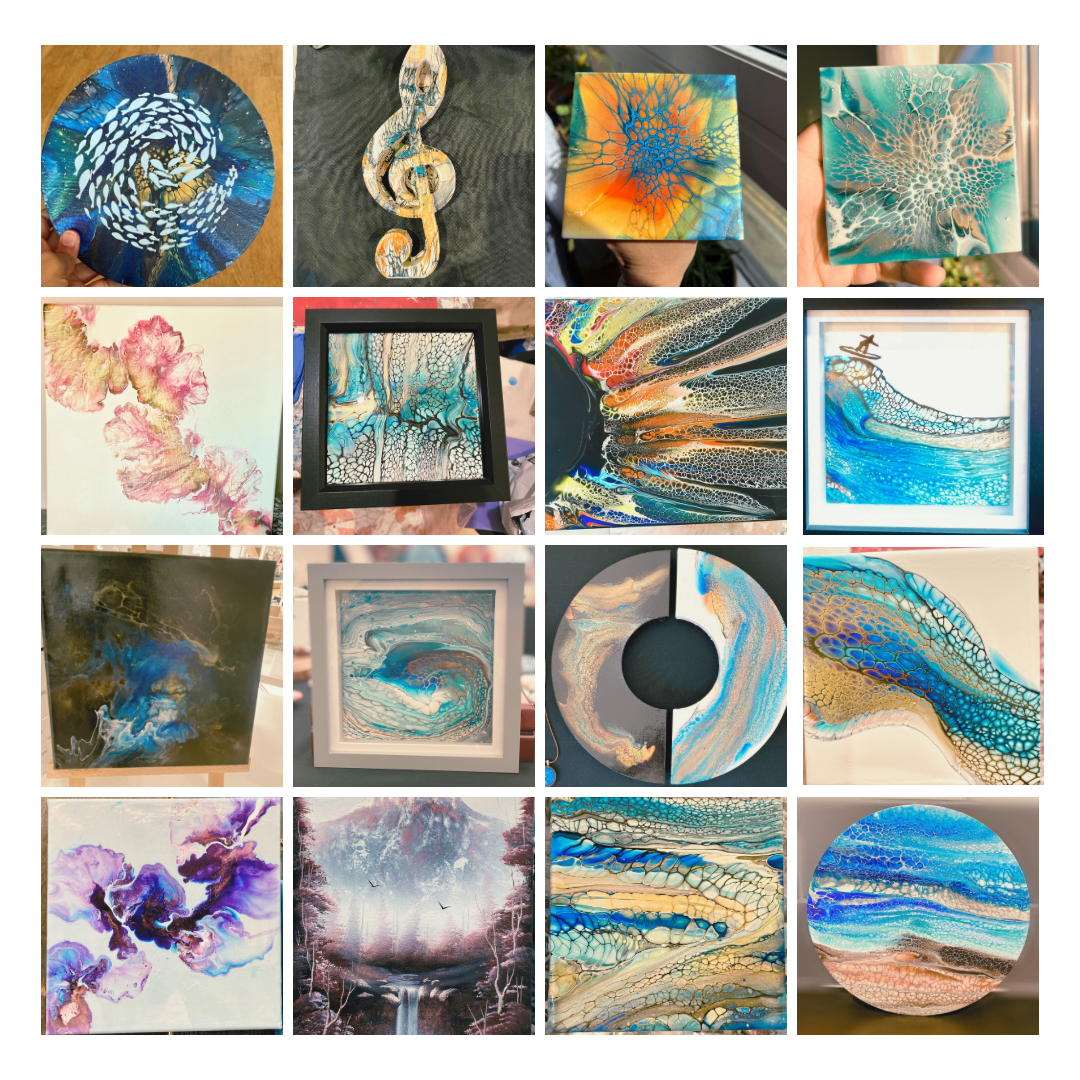 A collage of artwork from the artist Squinted Easel