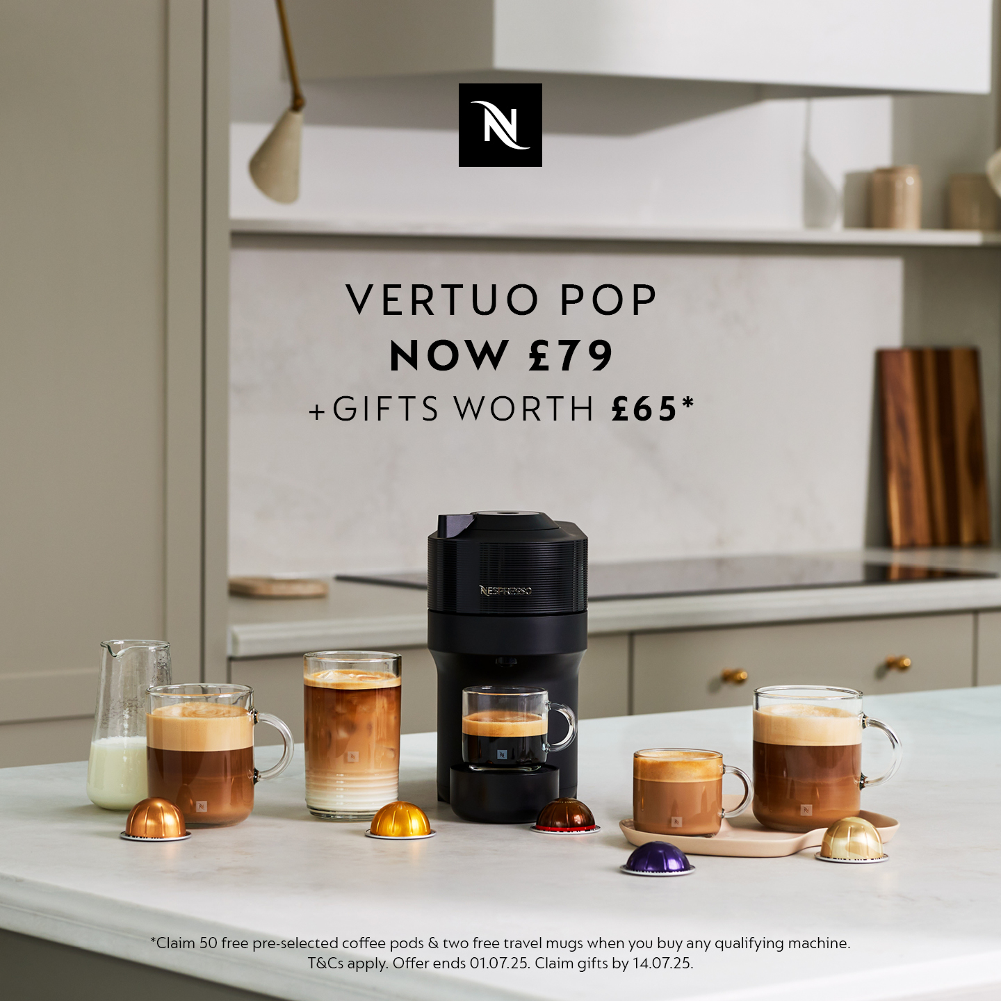 Nespresso Vertuo machine surrounded by coffee cups