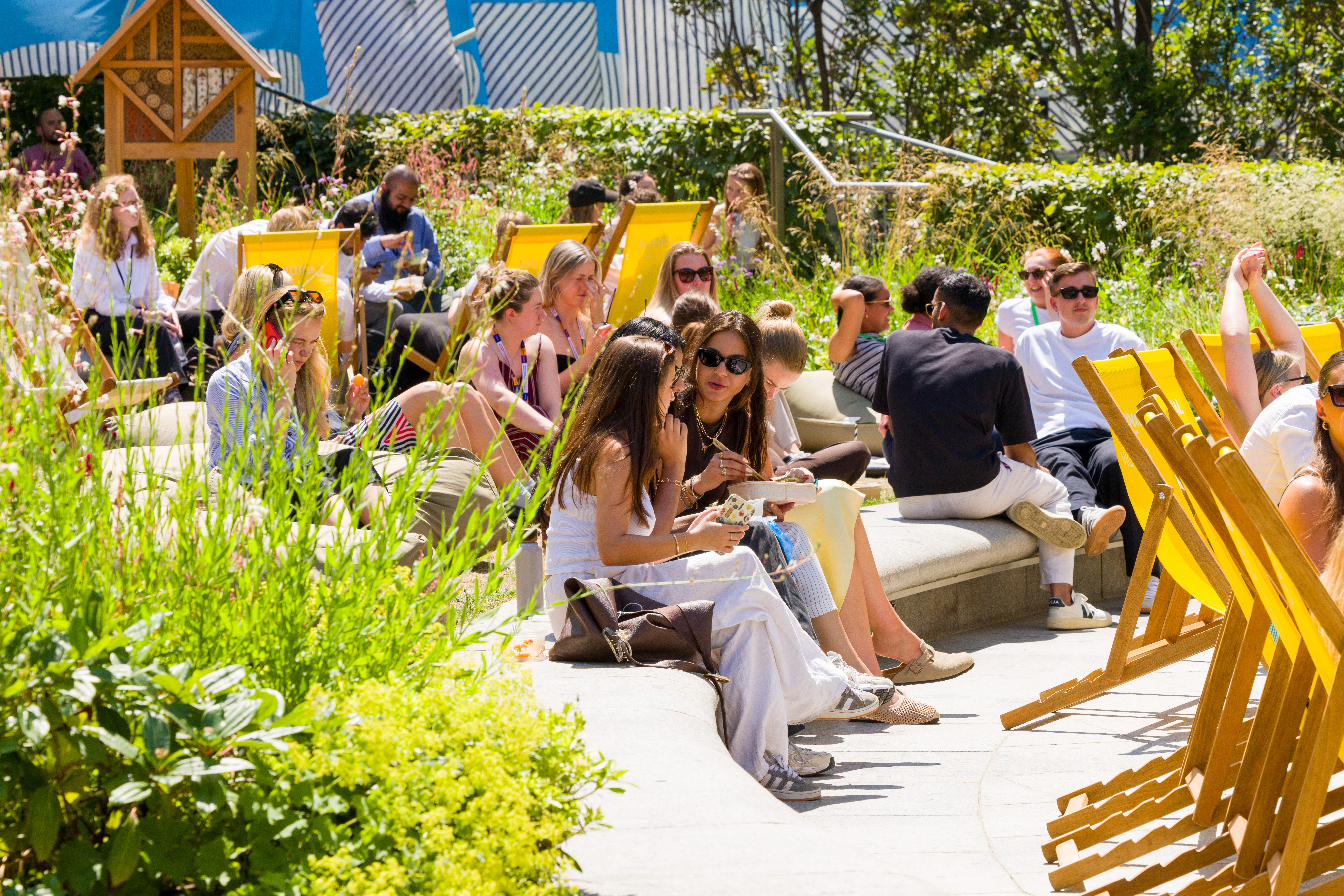 Outdoor seating and landscaped garden area at Cardinal Place.